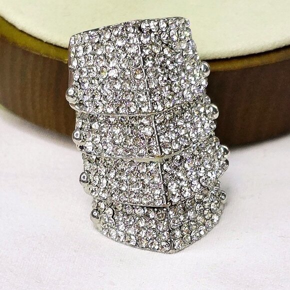Beautiful Rhinestones Punk Armor Statement Ring Size 7,8 - Picture 1 of 10